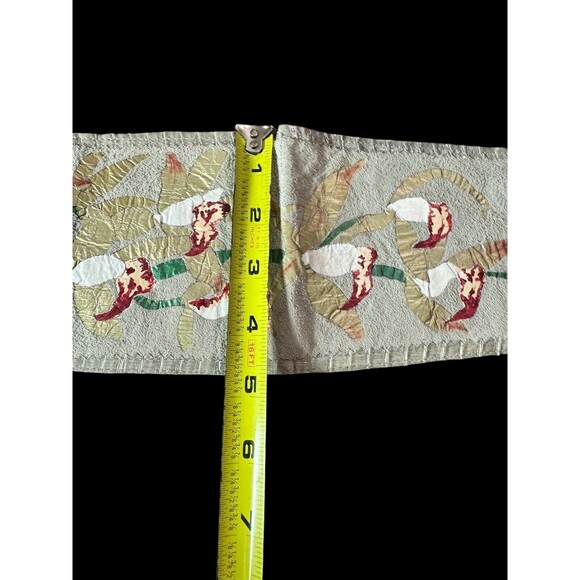 Vintage Hand Painted Orchids Saude Leather Tie Belt 70s - Picture 6 of 8